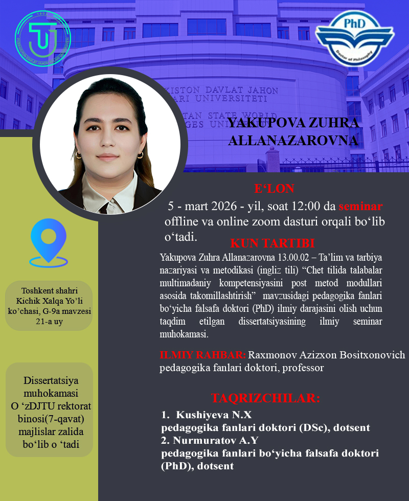 Dissertatsiya ishlari ilmiy seminar muhokamasi