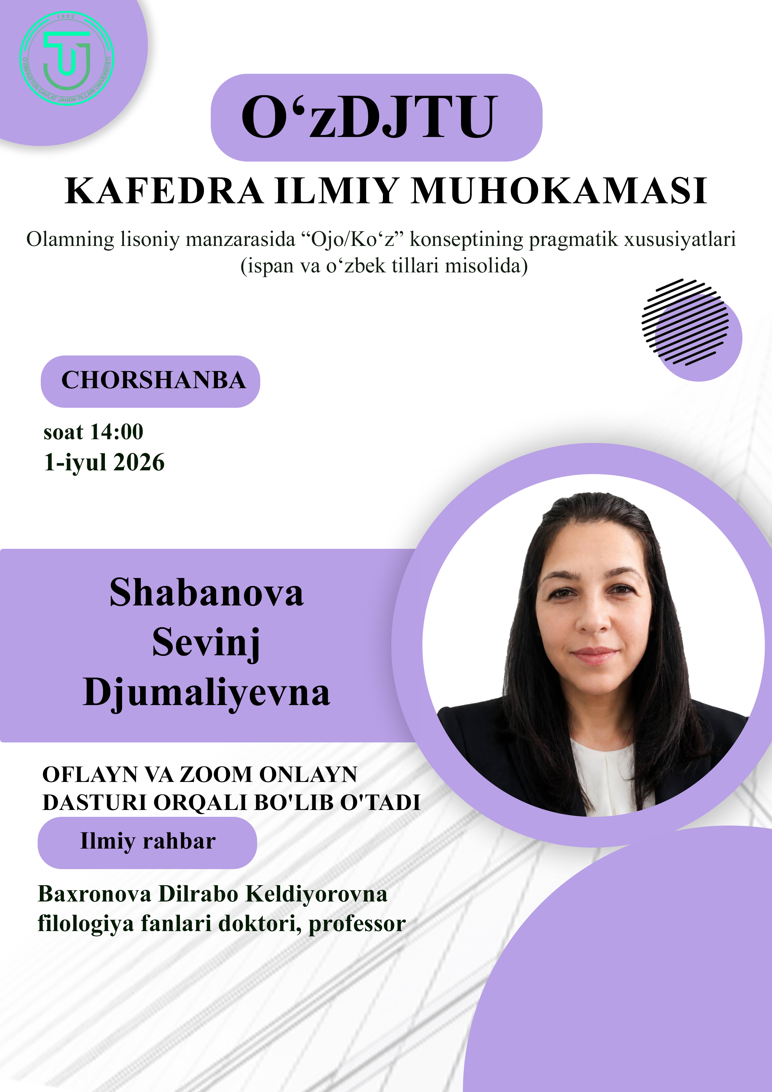 Dissertatsiya ishining Kengaytirilgan kafedra ilmiy muhokamasi 