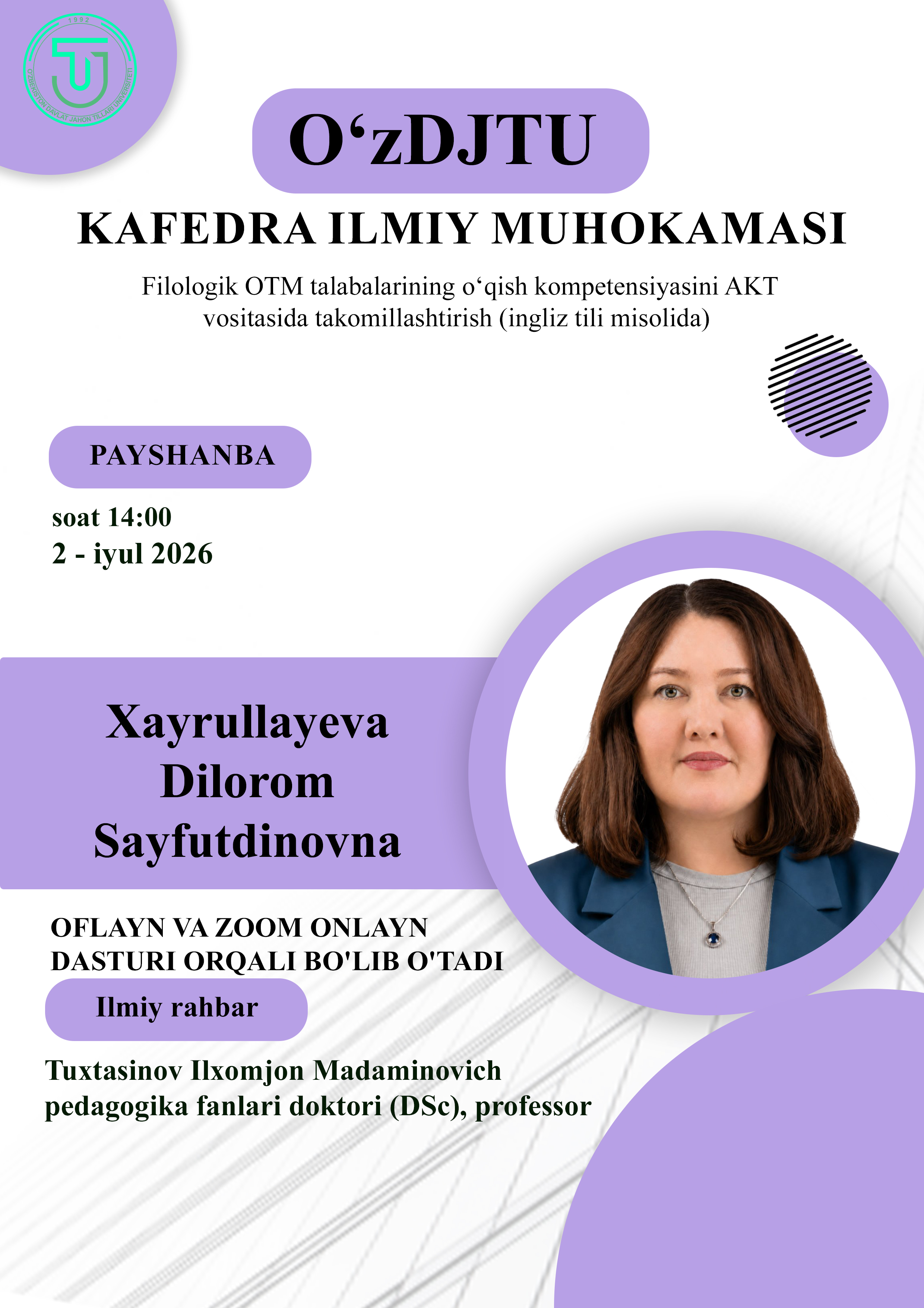 Dissertatsiya ishining Kengaytirilgan kafedra ilmiy muhokamasi 