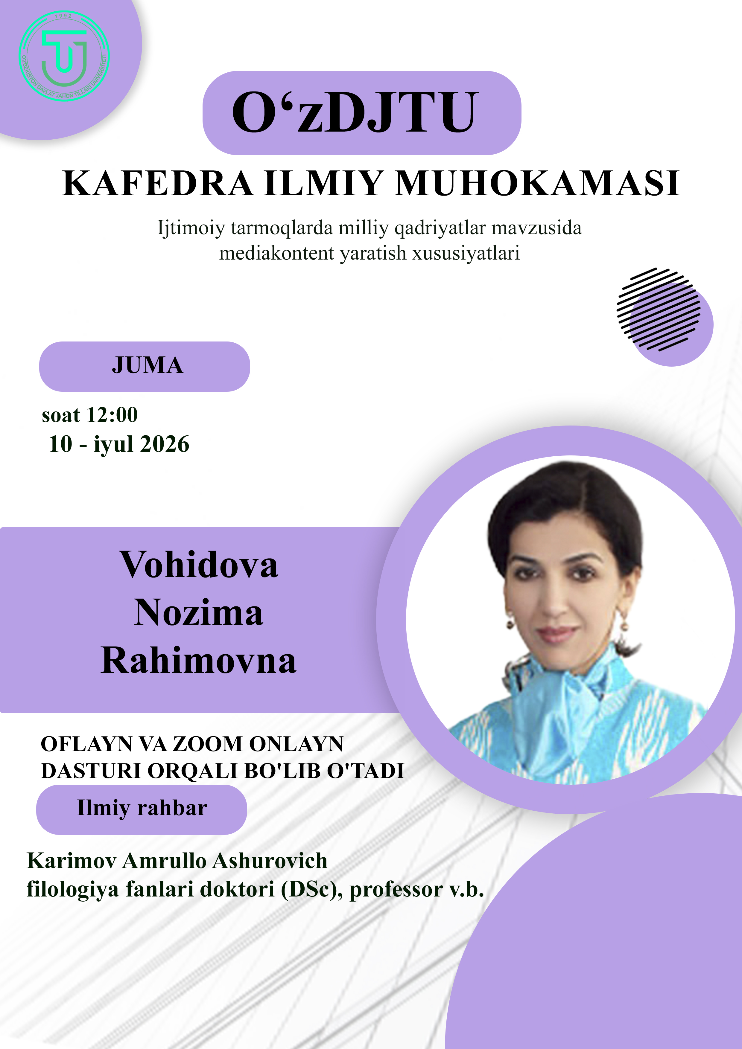 Dissertatsiya ishining kengaytirilgan kafedra yig‘ilishidagi ilmiy muhokamasi